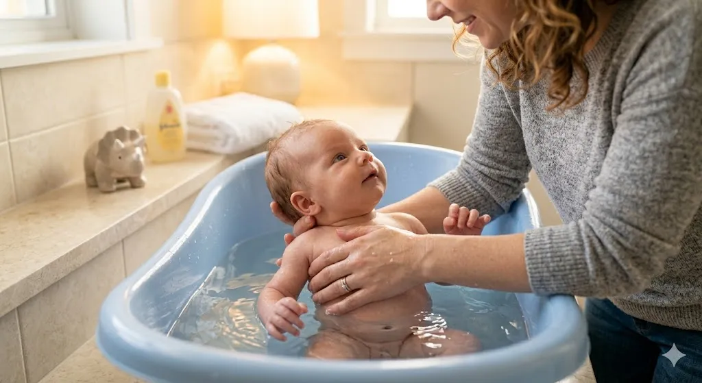 Купание новорождённого: температура воды, частота и безопасность